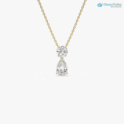 1.25 ctw 14K Gold Basket Setting Pear Shape Diamond Necklace DisneyValley