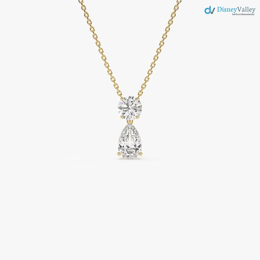 1.25 ctw 14K Gold Basket Setting Pear Shape Diamond Necklace DisneyValley