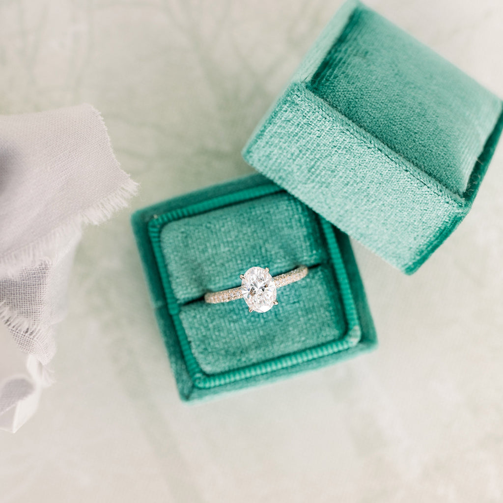 1.50 CT Oval Cut Moissanite Three Side Pave Setting Engagement Ring