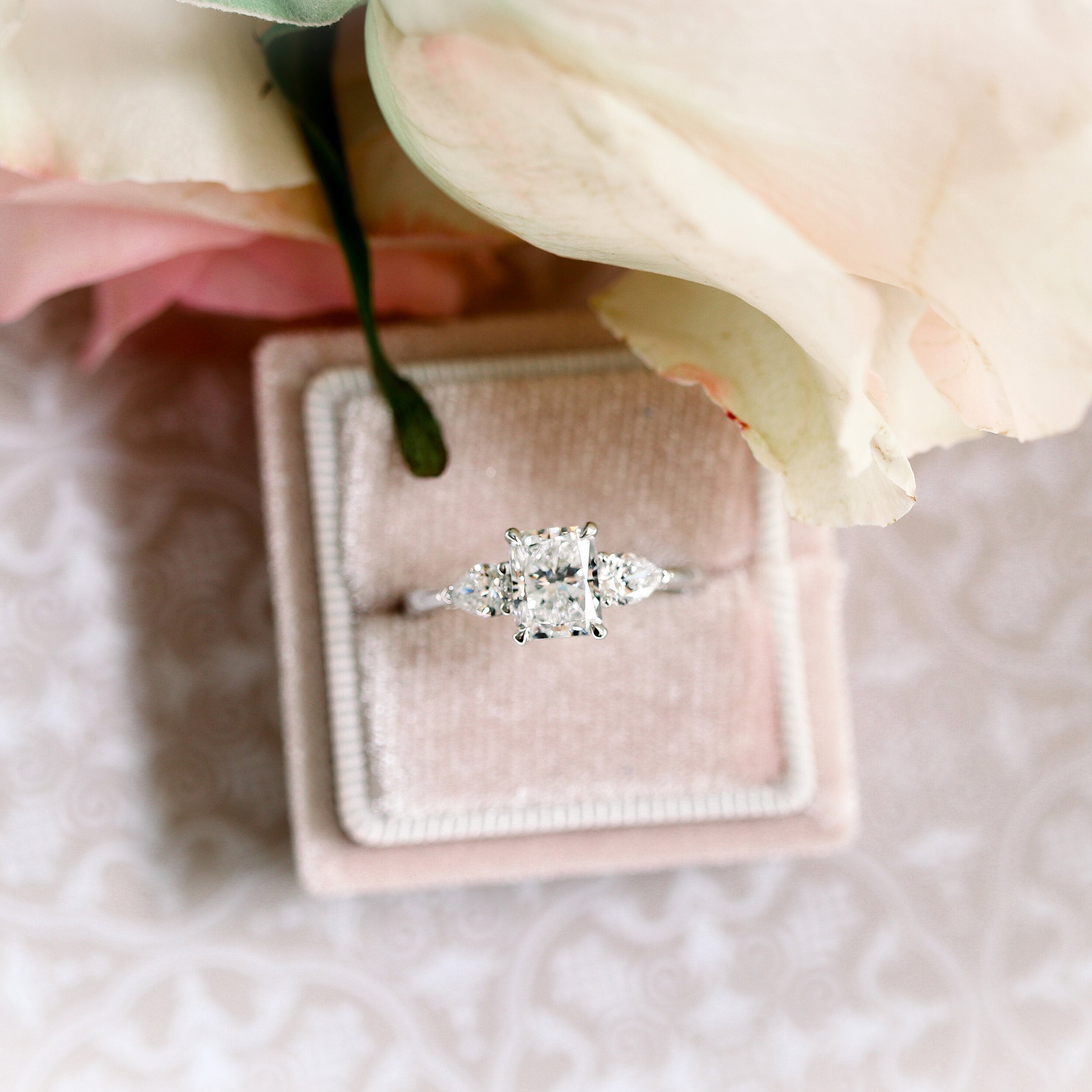 2.0 CT Radiant Cut Moissanite Three Stone Engagement Ring