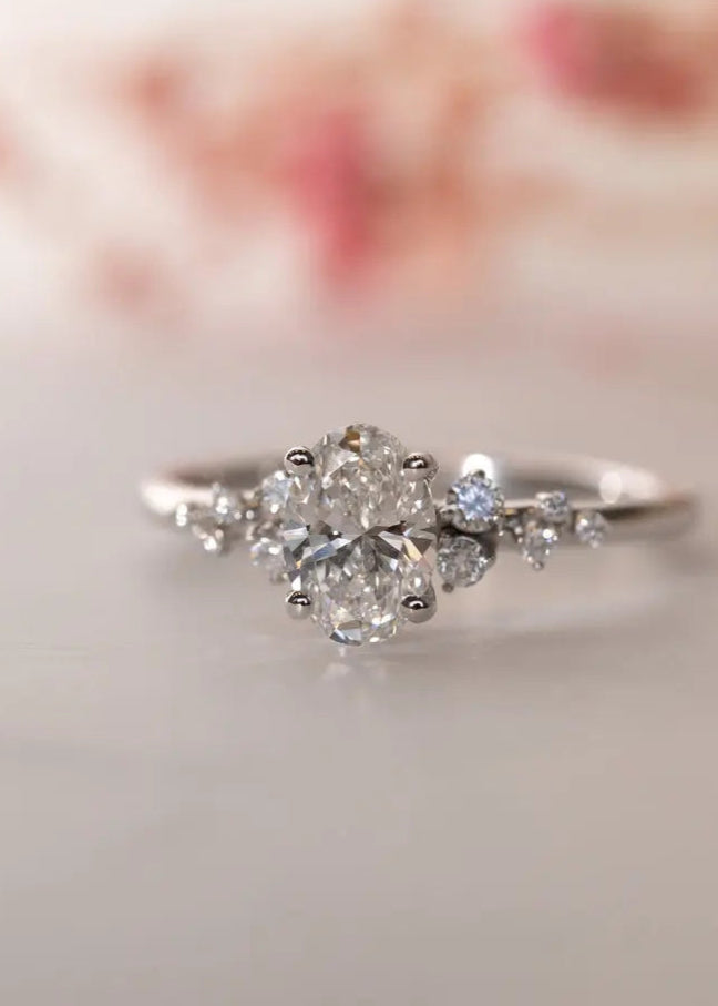 1.5 carat serephina oval cut cluster moissanite wedding ring - DisneyValley Main image