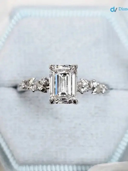 1.5 ct Emerald cut diamond lab grown inspired engagement ring DisneyValley