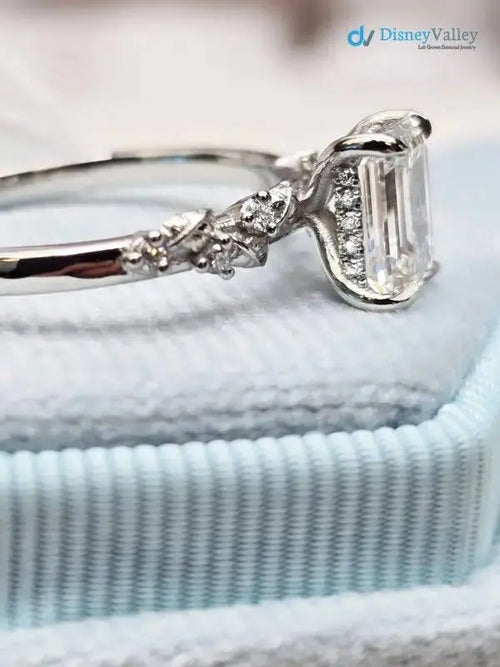 1.5 ct Emerald cut diamond lab grown inspired engagement ring DisneyValley