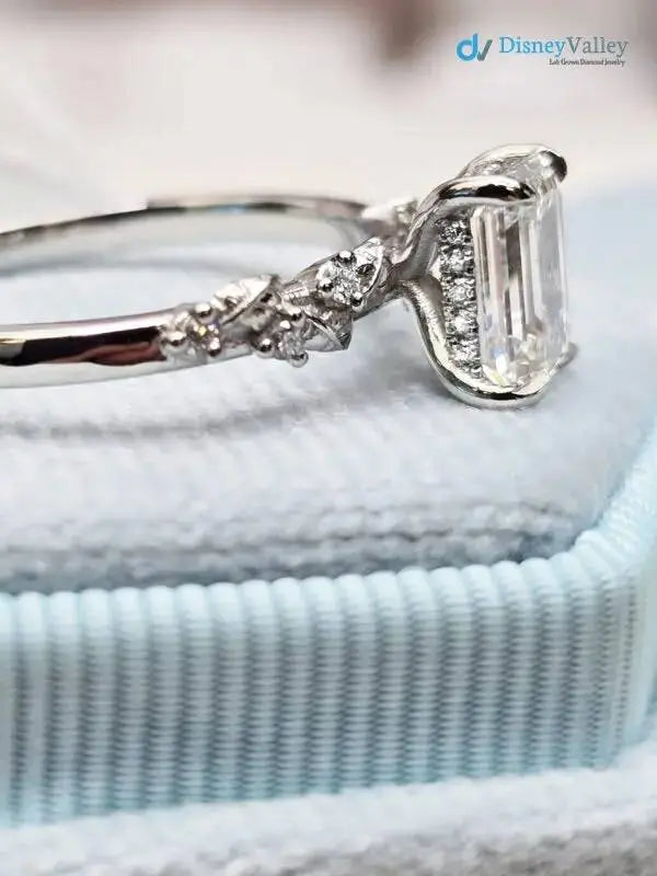 1.5 ct Emerald cut diamond lab grown inspired engagement ring DisneyValley