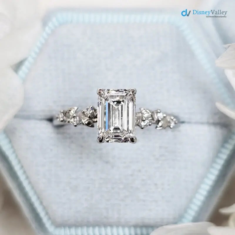1.5 ct Emerald cut diamond lab grown inspired engagement ring DisneyValley