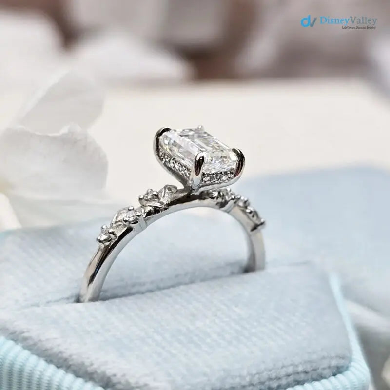 1.5 ct Emerald cut diamond lab grown inspired engagement ring DisneyValley