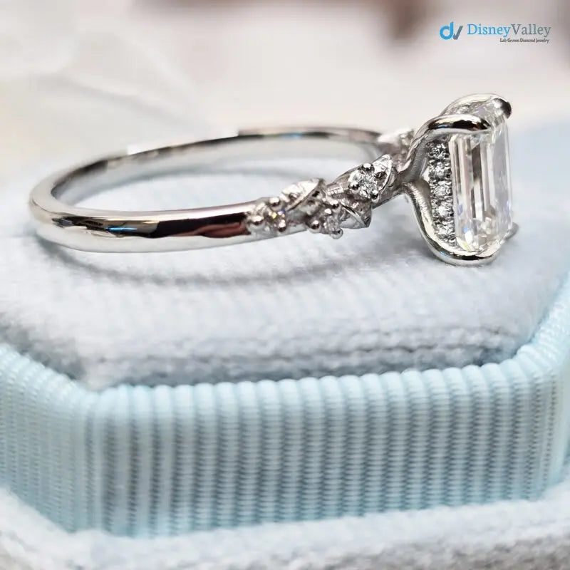 1.5 ct Emerald cut diamond lab grown inspired engagement ring DisneyValley