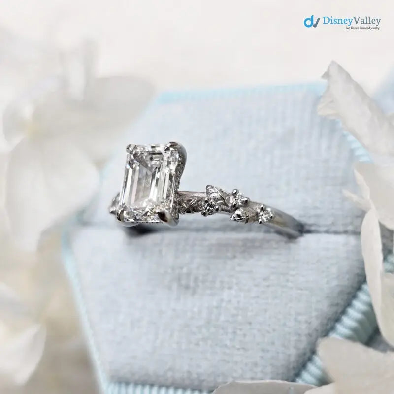 1.5 ct Emerald cut diamond lab grown inspired engagement ring DisneyValley