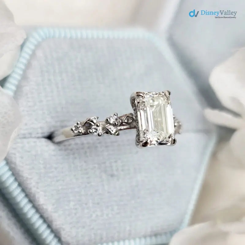 1.5 ct Emerald cut diamond lab grown inspired engagement ring DisneyValley