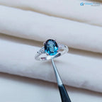 1.5 ct ocean blue vivid oval cut sapphire lab grown engagement ring - DisneyValley