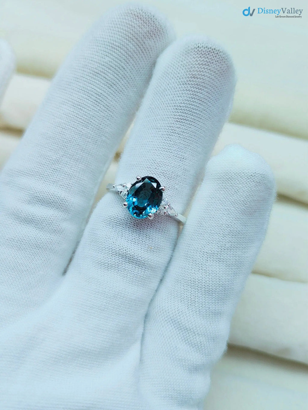 1.5 ct ocean blue vivid oval cut sapphire lab grown engagement ring - DisneyValley
