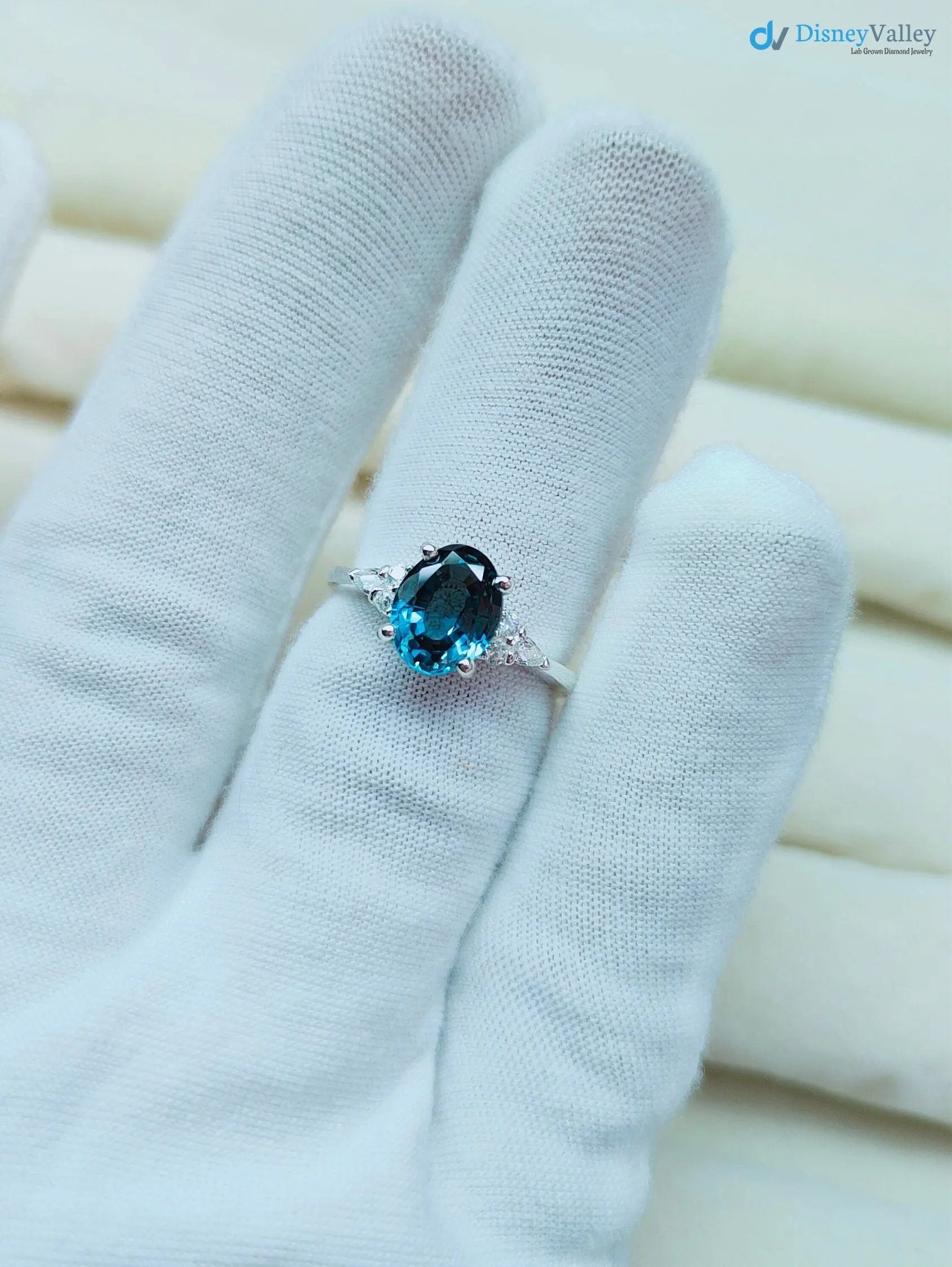 1.5 ct ocean blue vivid oval cut sapphire lab grown engagement ring - DisneyValley