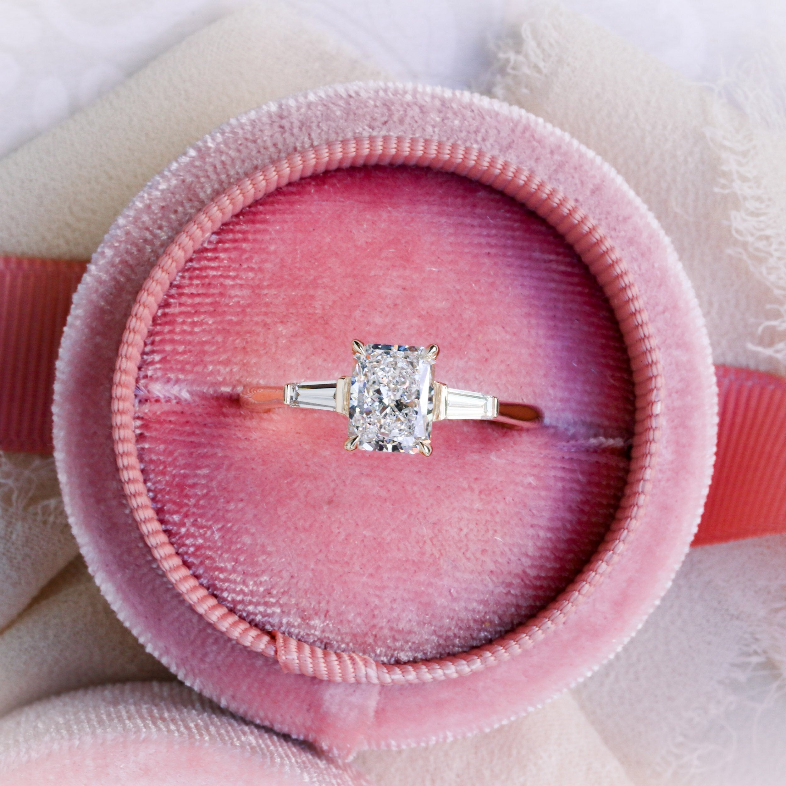 2.50CT Radiant Moissanite Three Stones Engagement Ring