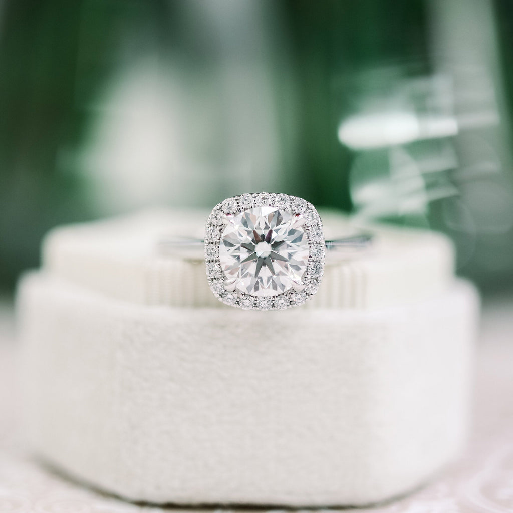 1.75 CT Round Brilliant Cut Moissanite Halo Engagement Ring