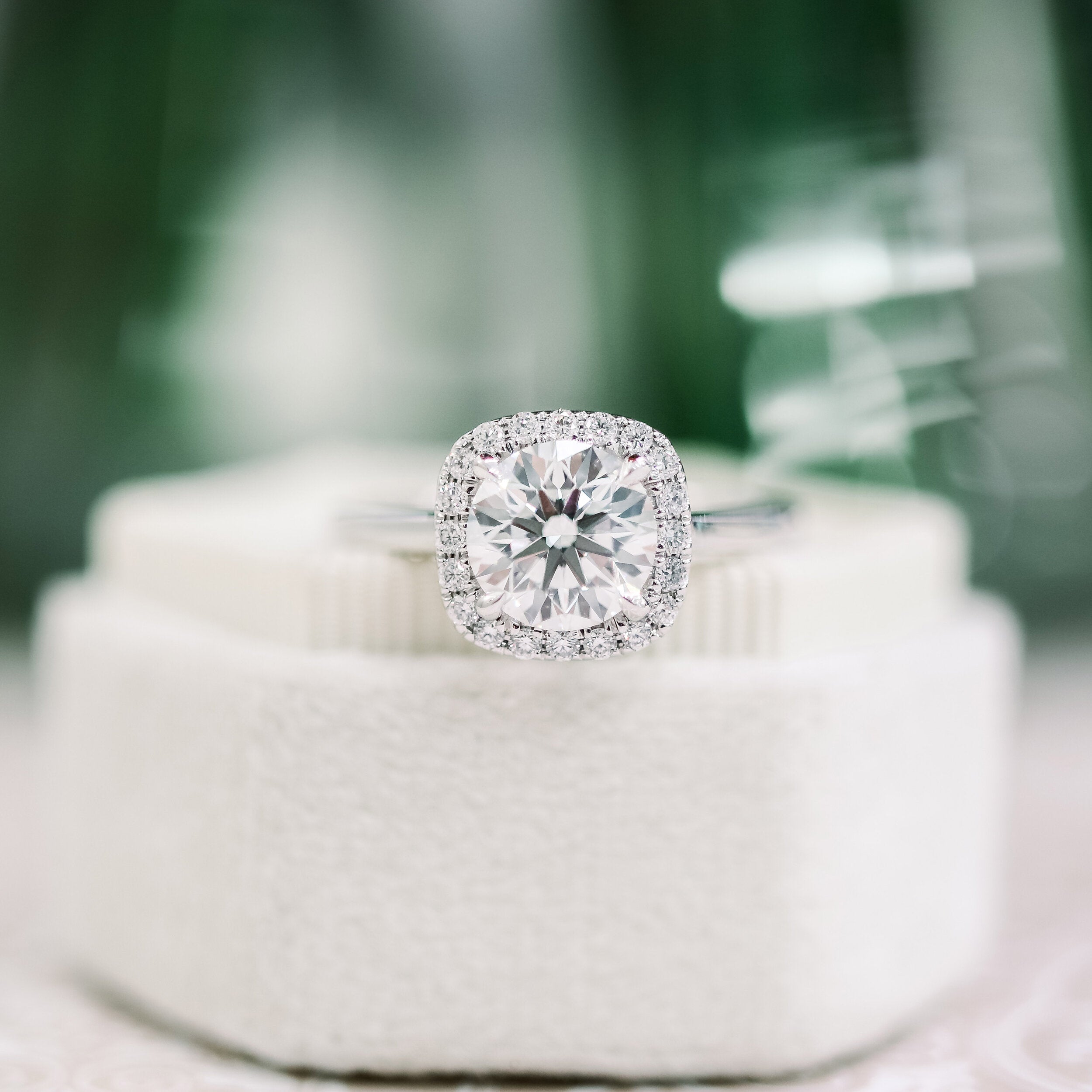 1.75 CT Round Brilliant Cut Moissanite Halo Engagement Ring