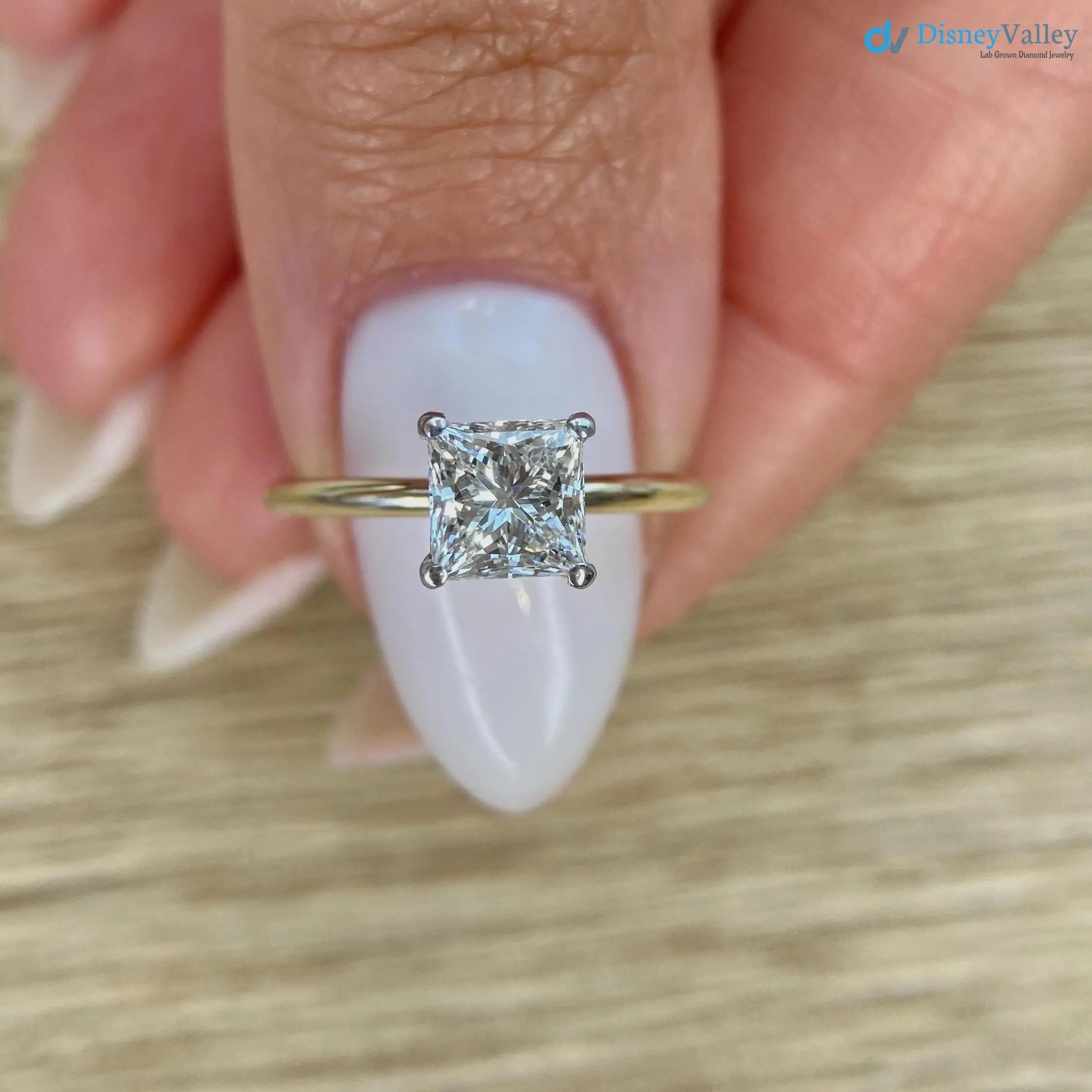 1.50 Carats Lab Grown Princess Cut Solitaire Two-Tone Diamond Engagement Ring - DisneyValley