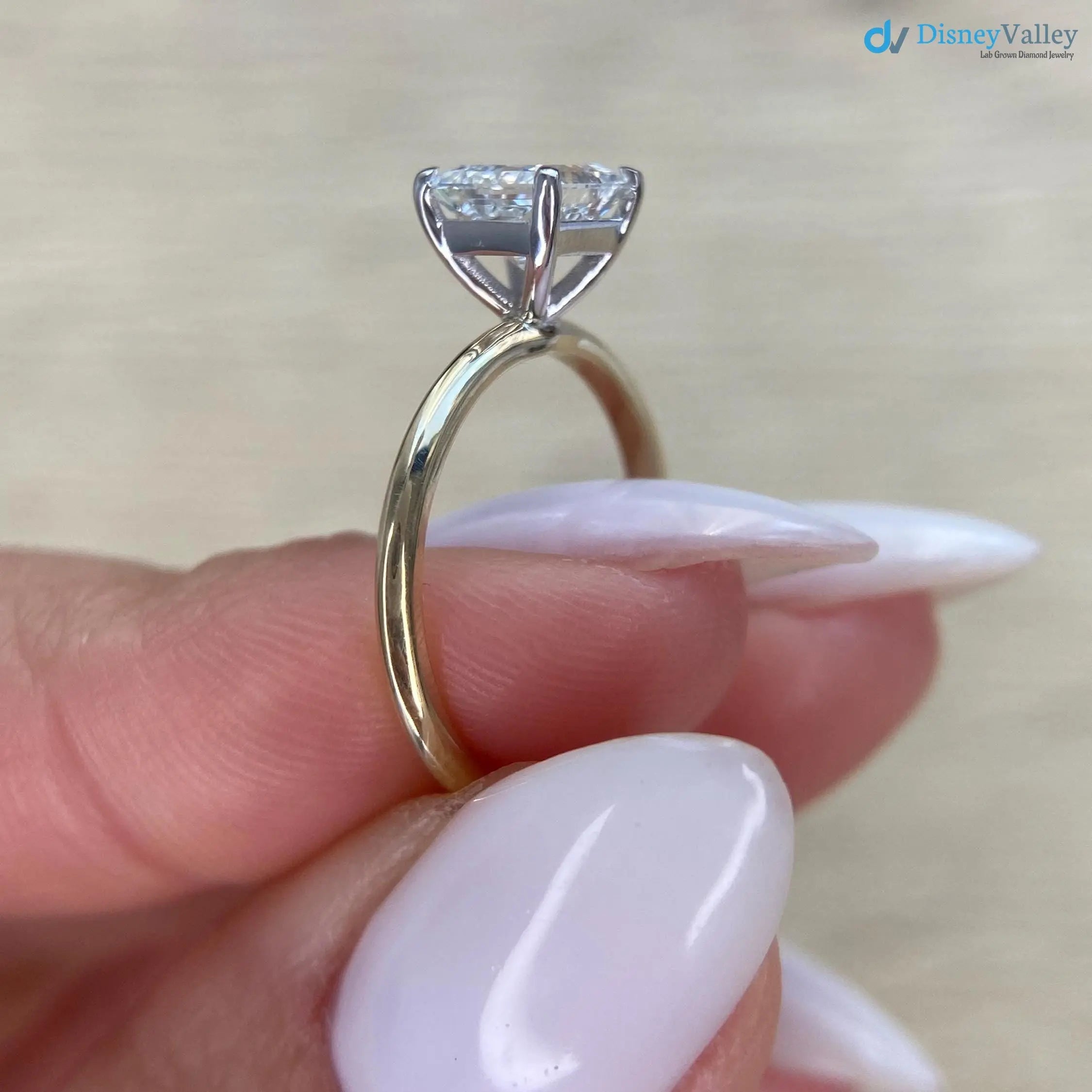 1.50 Carats Lab Grown Princess Cut Solitaire Two-Tone Diamond Engagement Ring - DisneyValley