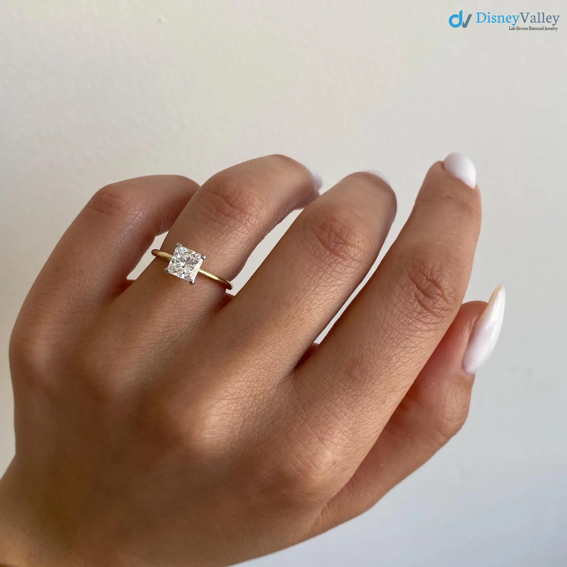 1.50 Carats Lab Grown Princess Cut Solitaire Two-Tone Diamond Engagement Ring - DisneyValley