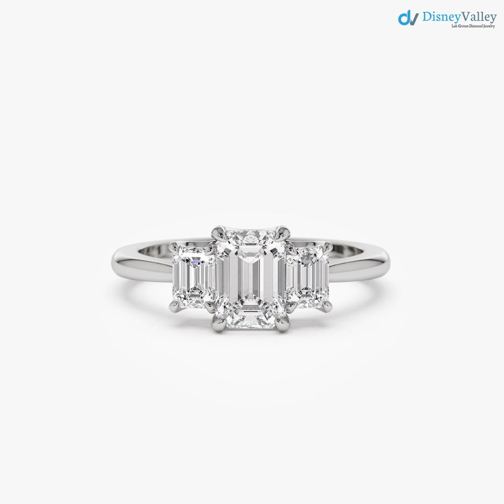 1.50 ctw Gold Emerald Cut Lab-Grown Diamond Three Stone Engagement Ring - DisneyValley