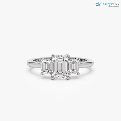 1.50 ctw Gold Emerald Cut Lab-Grown Diamond Three Stone Engagement Ring - DisneyValley