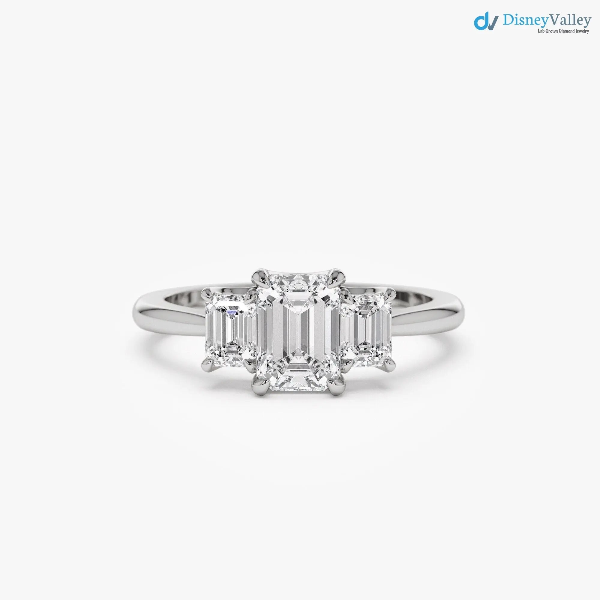 1.50 ctw Gold Emerald Cut Lab-Grown Diamond Three Stone Engagement Ring - DisneyValley