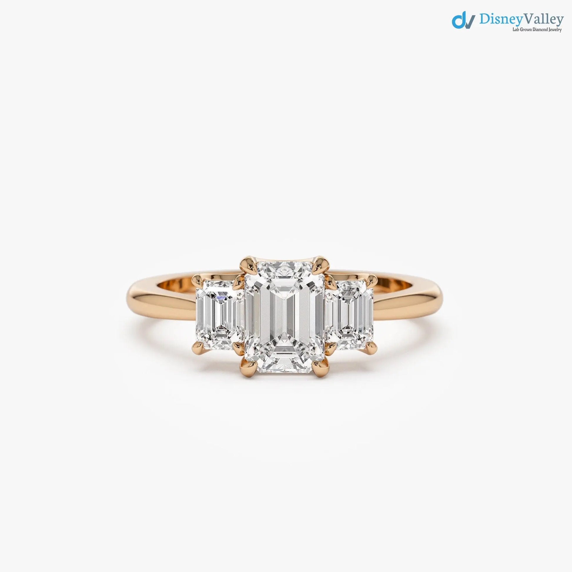 1.50 ctw Gold Emerald Cut Lab-Grown Diamond Three Stone Engagement Ring - DisneyValley