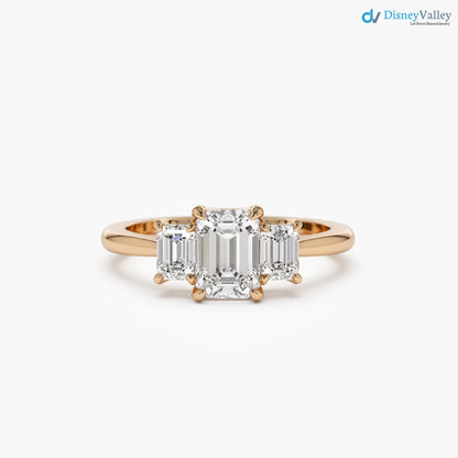 1.50 ctw Gold Emerald Cut Lab-Grown Diamond Three Stone Engagement Ring - DisneyValley