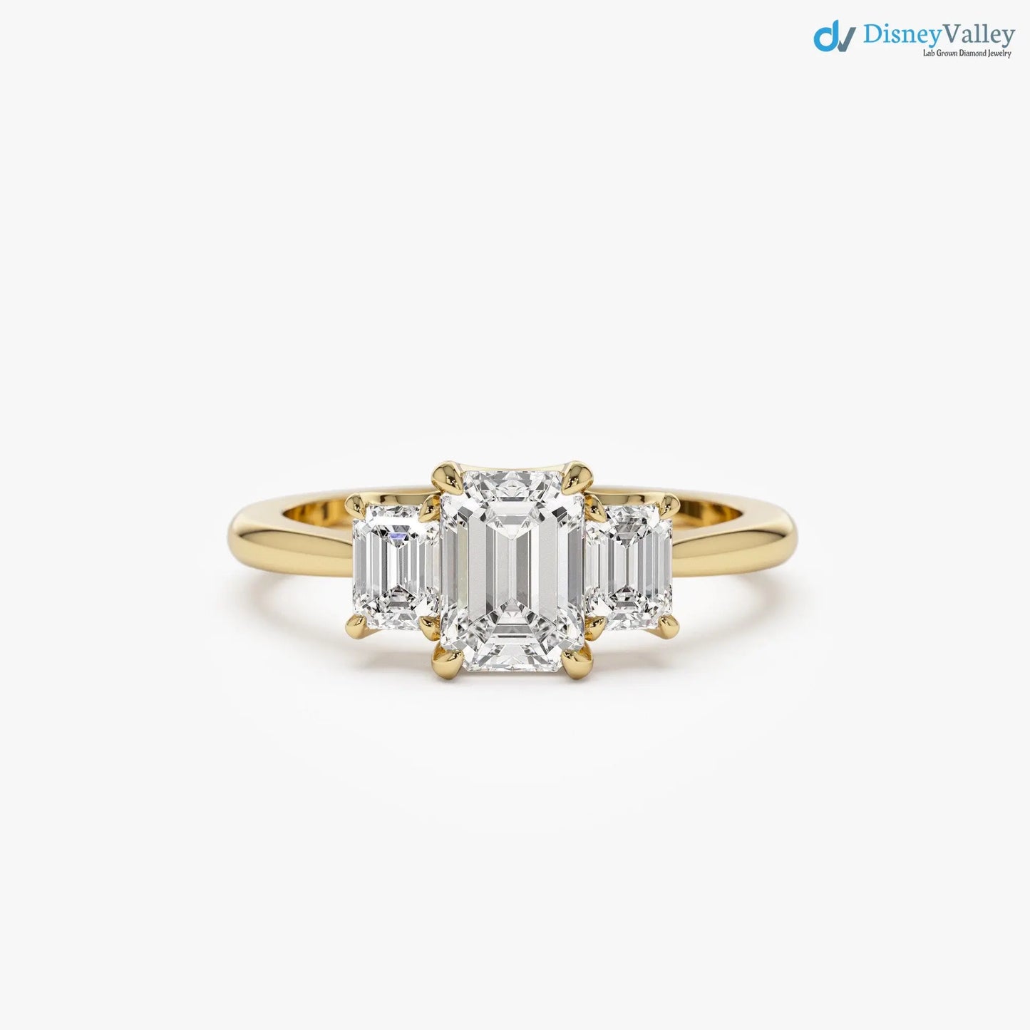 1.50 ctw Gold Emerald Cut Lab-Grown Diamond Three Stone Engagement Ring - DisneyValley