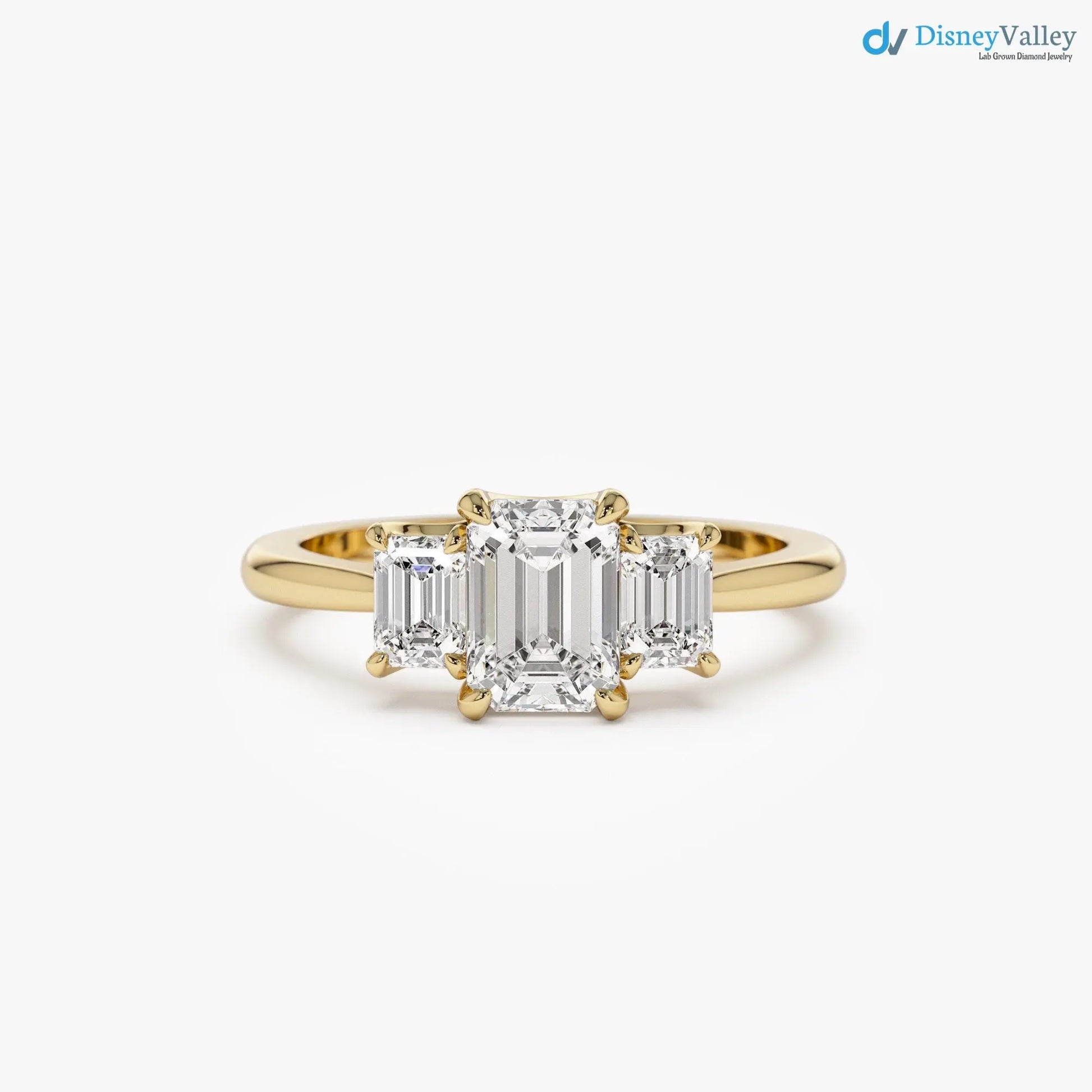 1.50 ctw Gold Emerald Cut Lab-Grown Diamond Three Stone Engagement Ring - DisneyValley