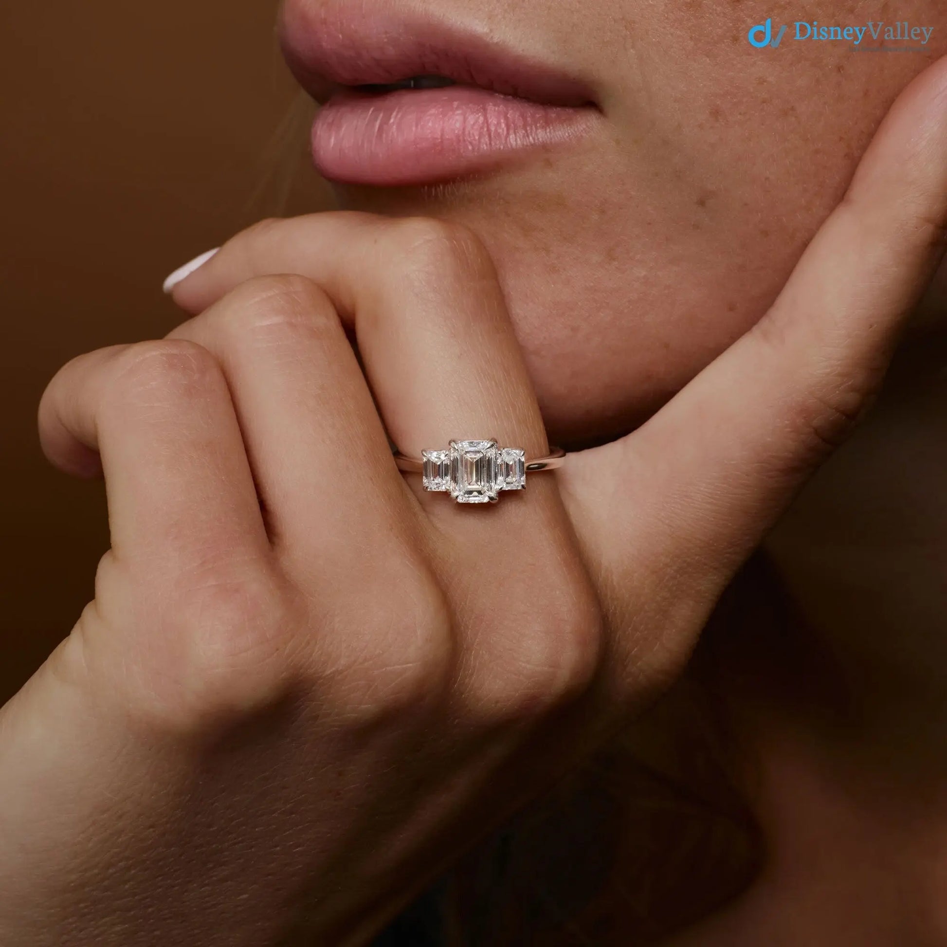 1.50 ctw Gold Emerald Cut Lab-Grown Diamond Three Stone Engagement Ring - DisneyValley