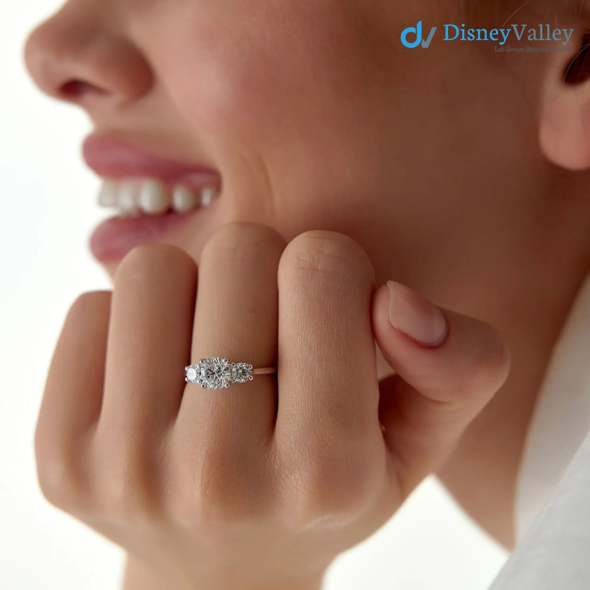1.50 ctw Gold Round Lab Grown Diamond Three Stone Engagement Ring - DisneyValley