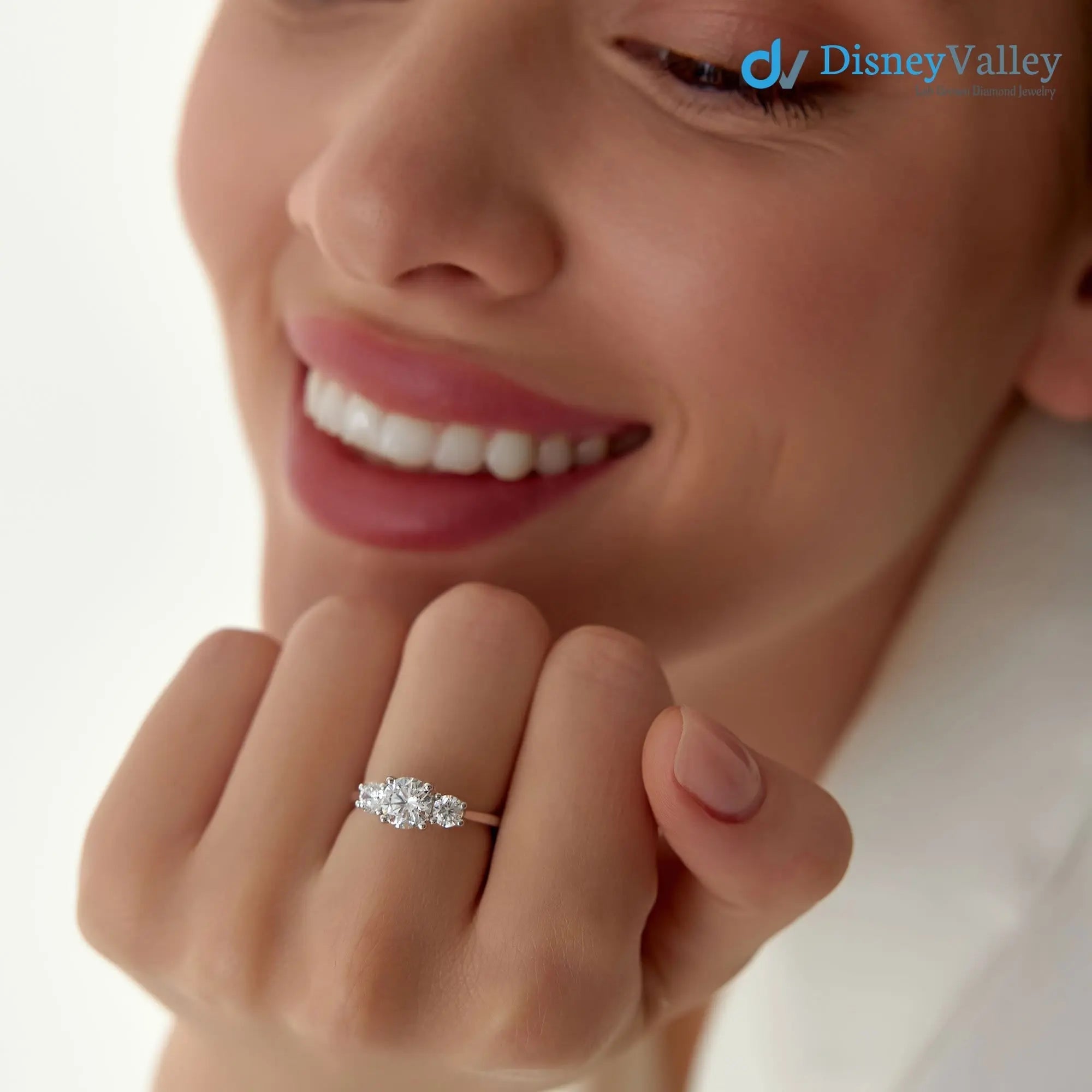 1.50 ctw Gold Round Lab Grown Diamond Three Stone Engagement Ring - DisneyValley