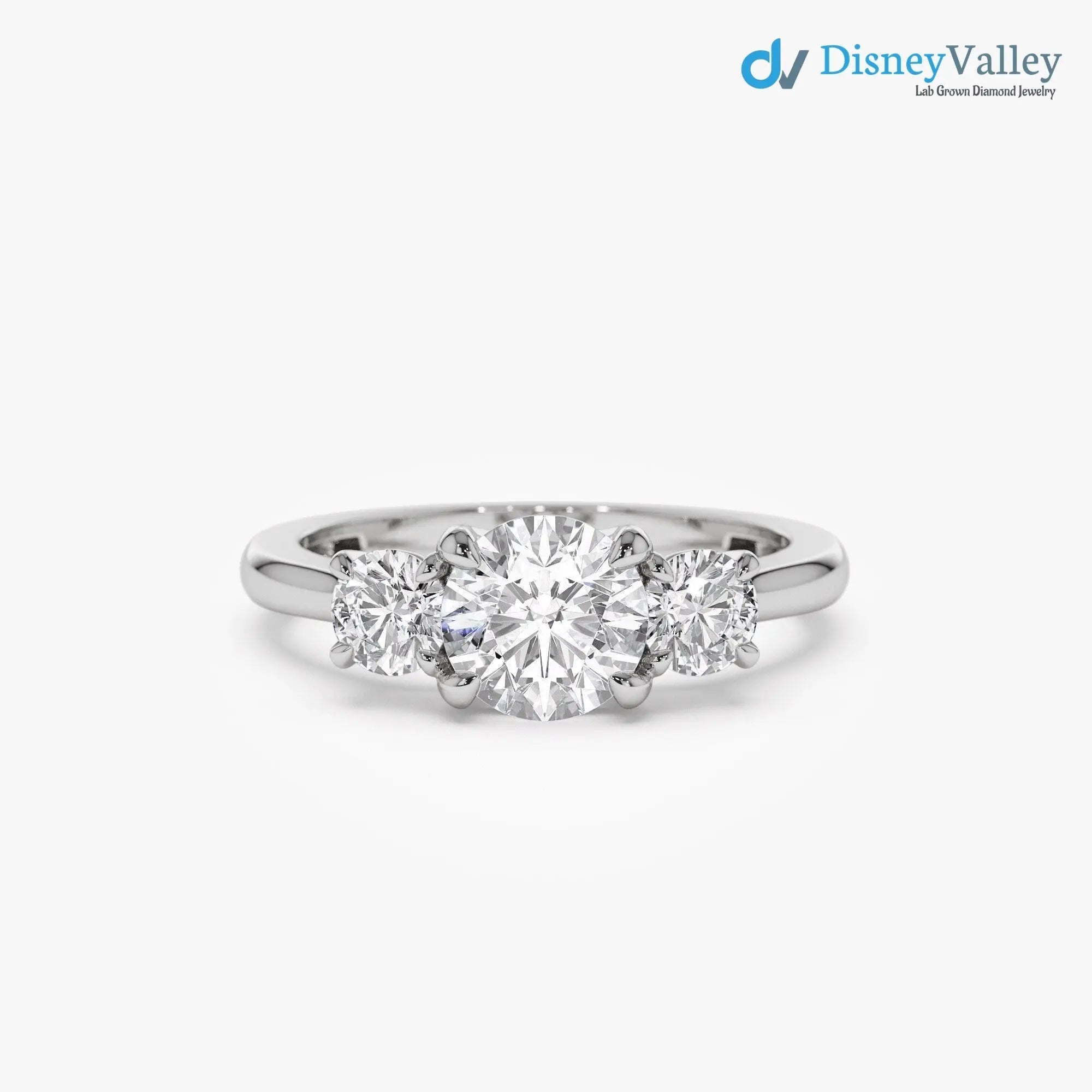 1.50 ctw Gold Round Lab Grown Diamond Three Stone Engagement Ring - DisneyValley