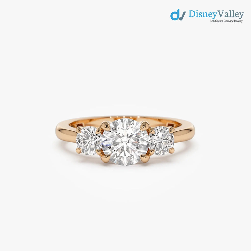 1.50 ctw Gold Round Lab Grown Diamond Three Stone Engagement Ring - DisneyValley