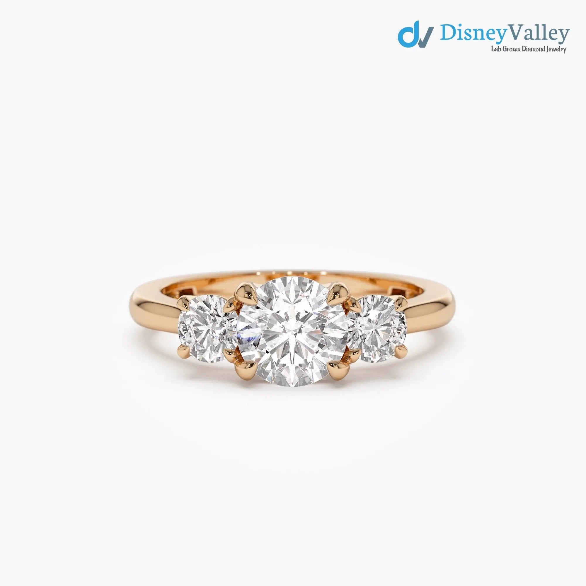 1.50 ctw Gold Round Lab Grown Diamond Three Stone Engagement Ring - DisneyValley