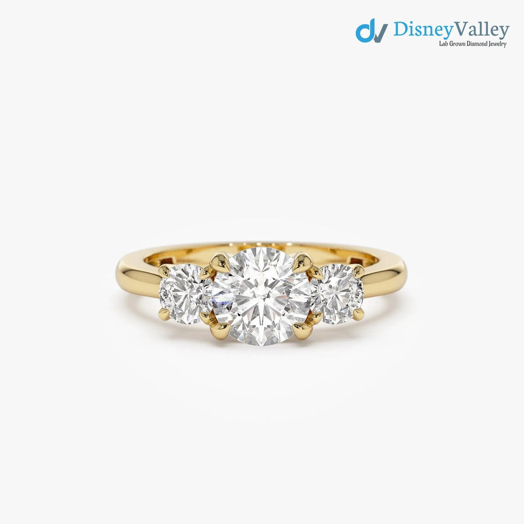 1.50 ctw Gold Round Lab Grown Diamond Three Stone Engagement Ring - DisneyValley