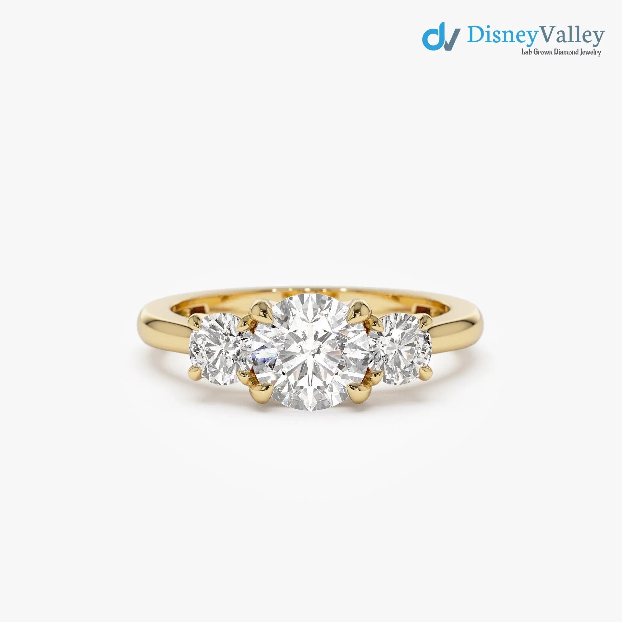 1.50 ctw Gold Round Lab Grown Diamond Three Stone Engagement Ring - DisneyValley