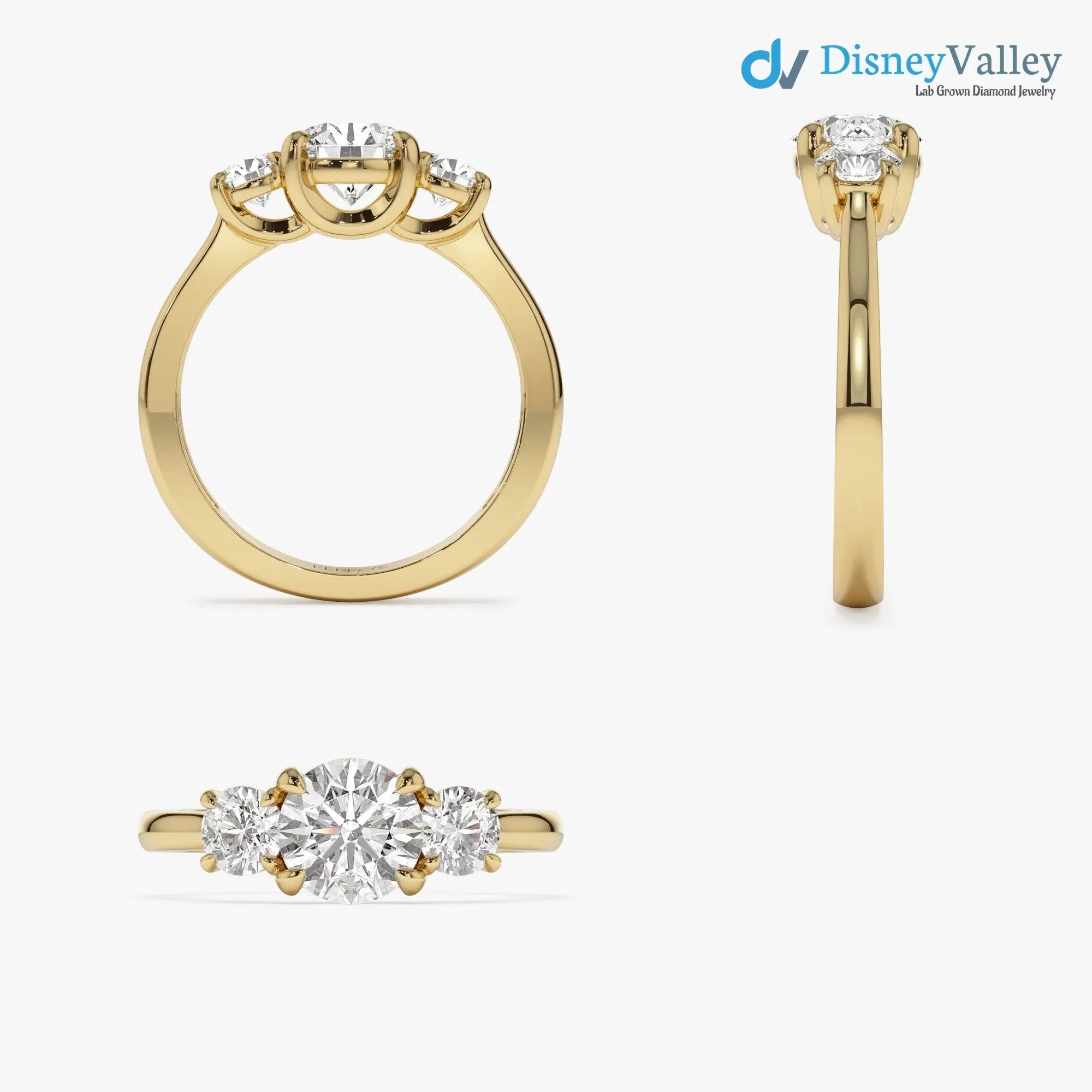 1.50 ctw Gold Round Lab Grown Diamond Three Stone Engagement Ring - DisneyValley