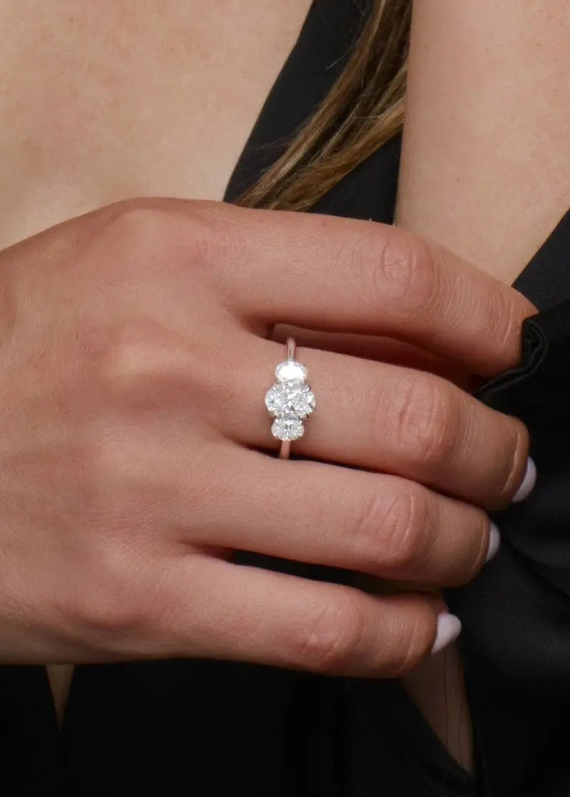 1.50 ctw Oval Shape Lab-Grown Diamond Three Stone Engagement Ring - DisneyValley Main image