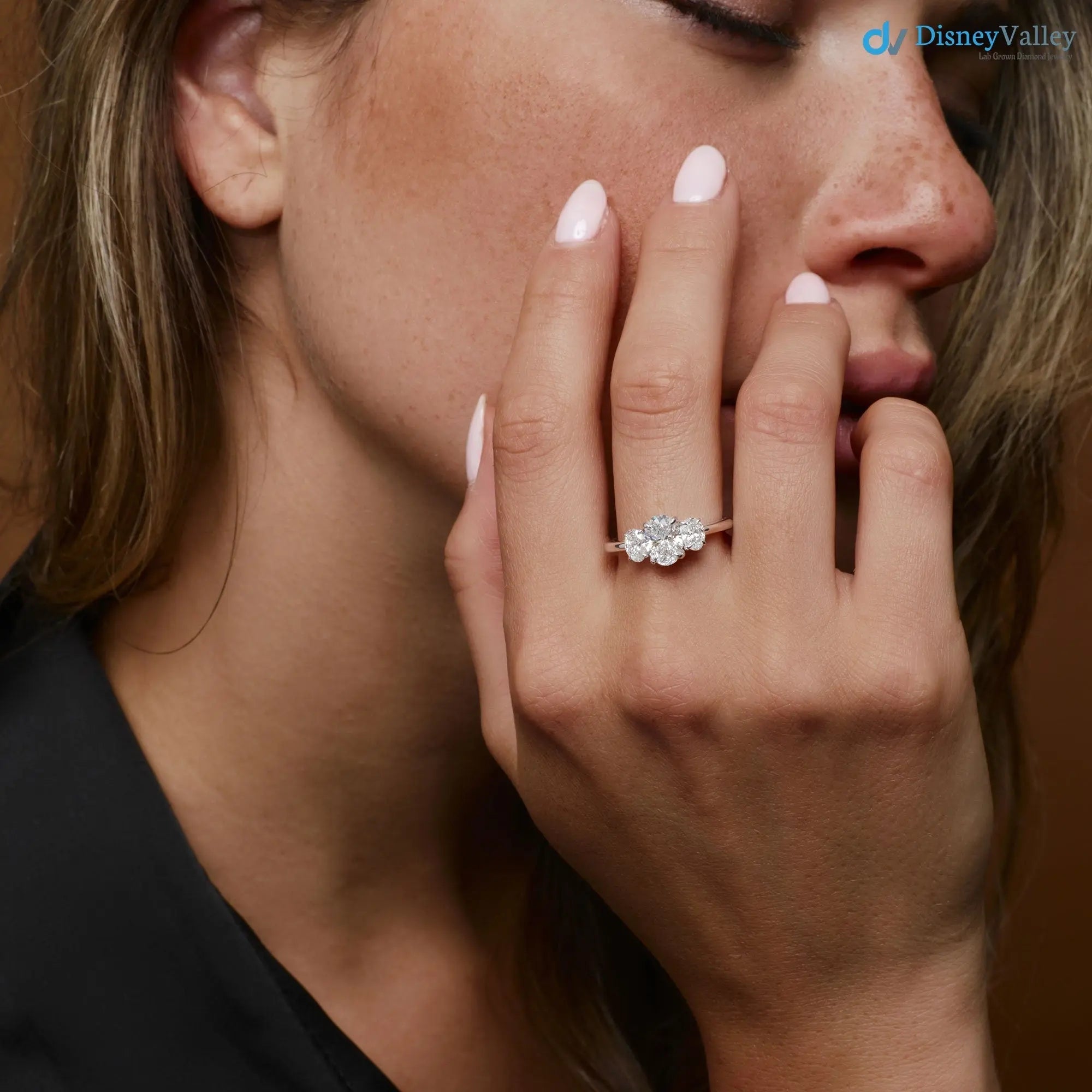 1.50 ctw Oval Shape Lab-Grown Diamond Three Stone Engagement Ring - DisneyValley