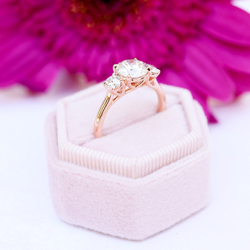2.25 CT Round Moissanite Three Stone Engagement Ring