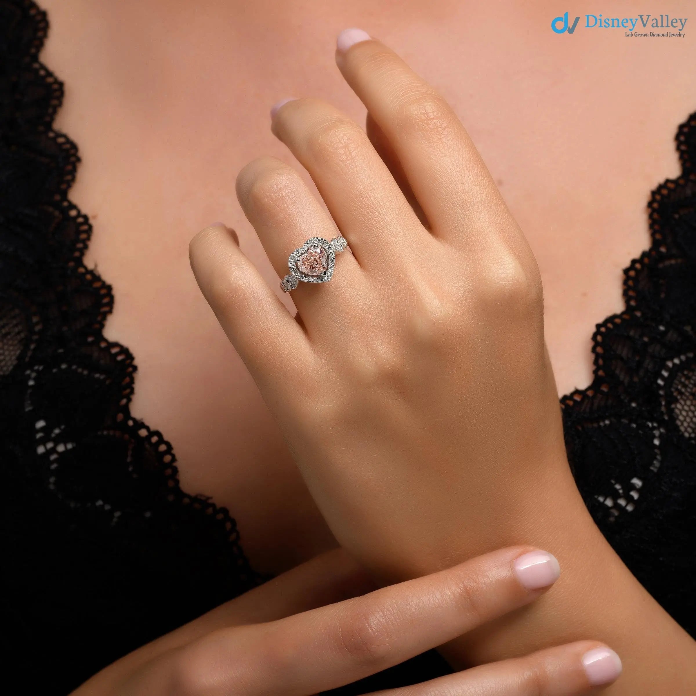 1.80 Carat heart Cut Lab Grown heart Shaped pink diamond engagement ring - DisneyValley