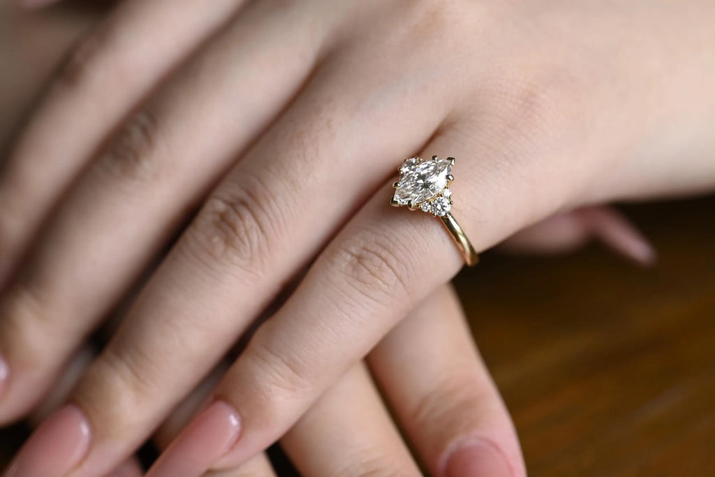 0.29 CT Marquise Cut Cluster style Moissanite Engagement Ring