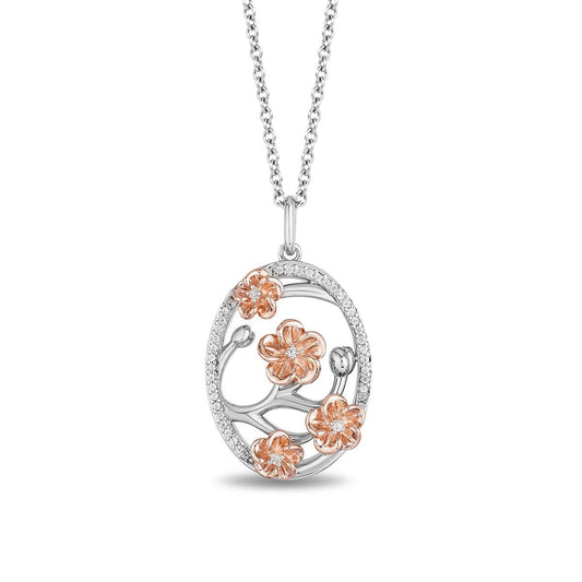 Disney Fine Jewelry 14K Rose Gold Over Sterling Silver Mulan Plum Blossom Pendant Necklace