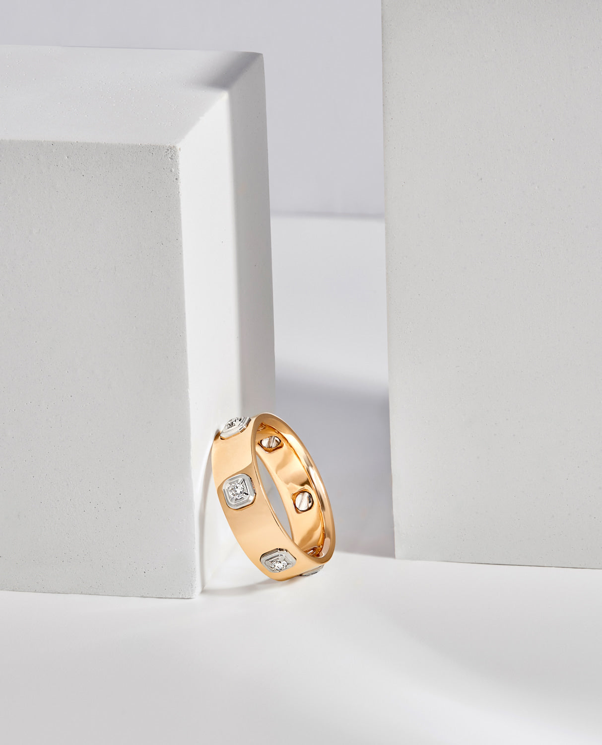 AMADOR Two-Tone Gold Matching Diamond Wedding Band Set