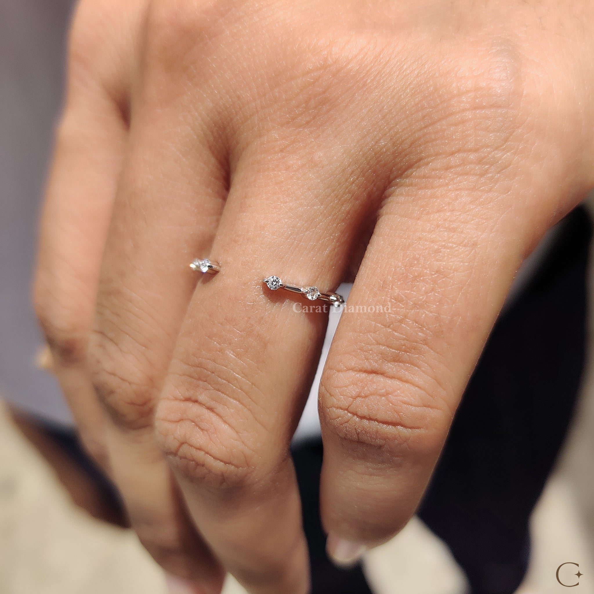 Open Gap Wedding Band with Round Cut Diamond