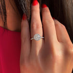 1.0 CT Round Cut Moissanite Halo Setting Engagement Ring
