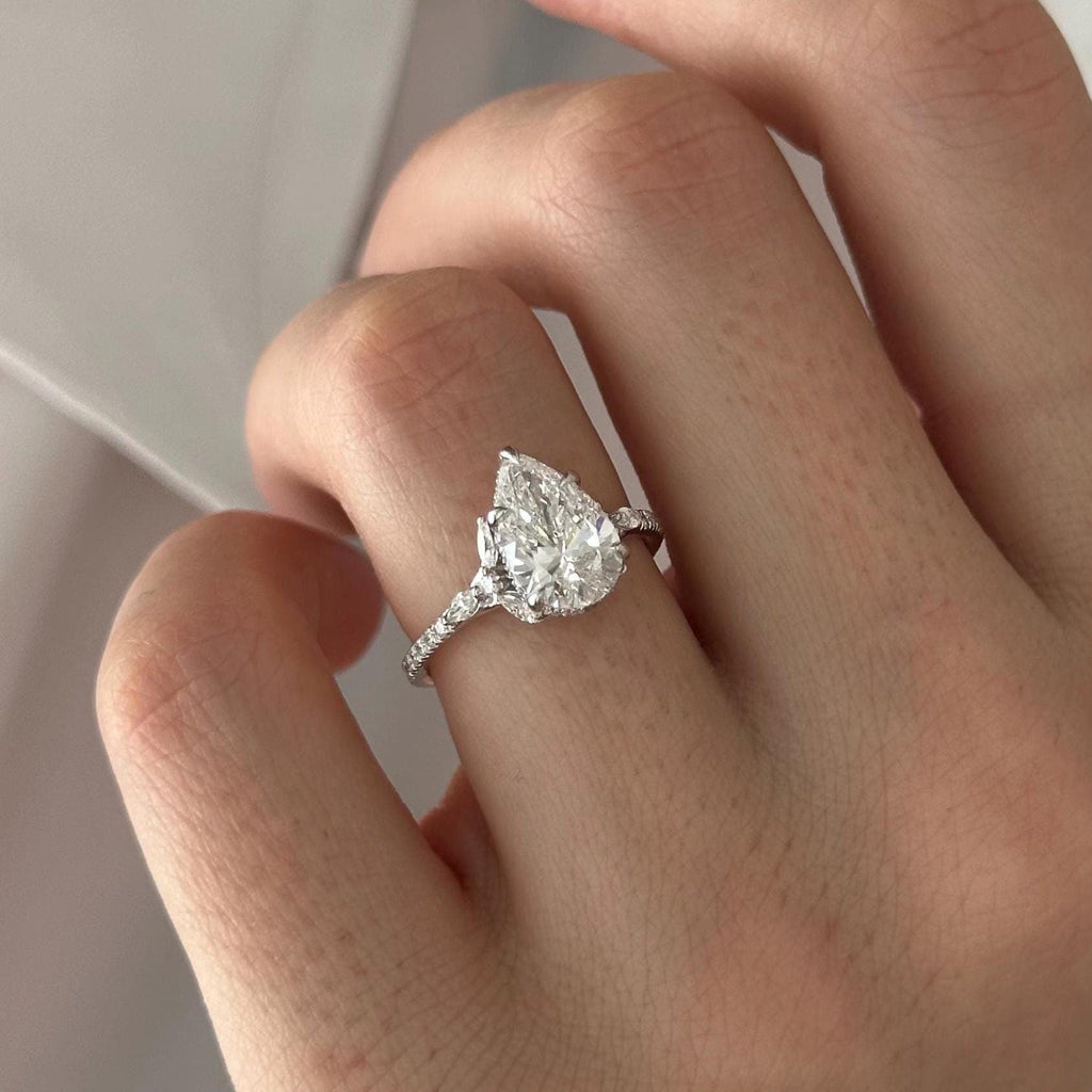 2.0 CT Pear Cut Moissanite Pave & Hidden Halo Style Engagement Ring