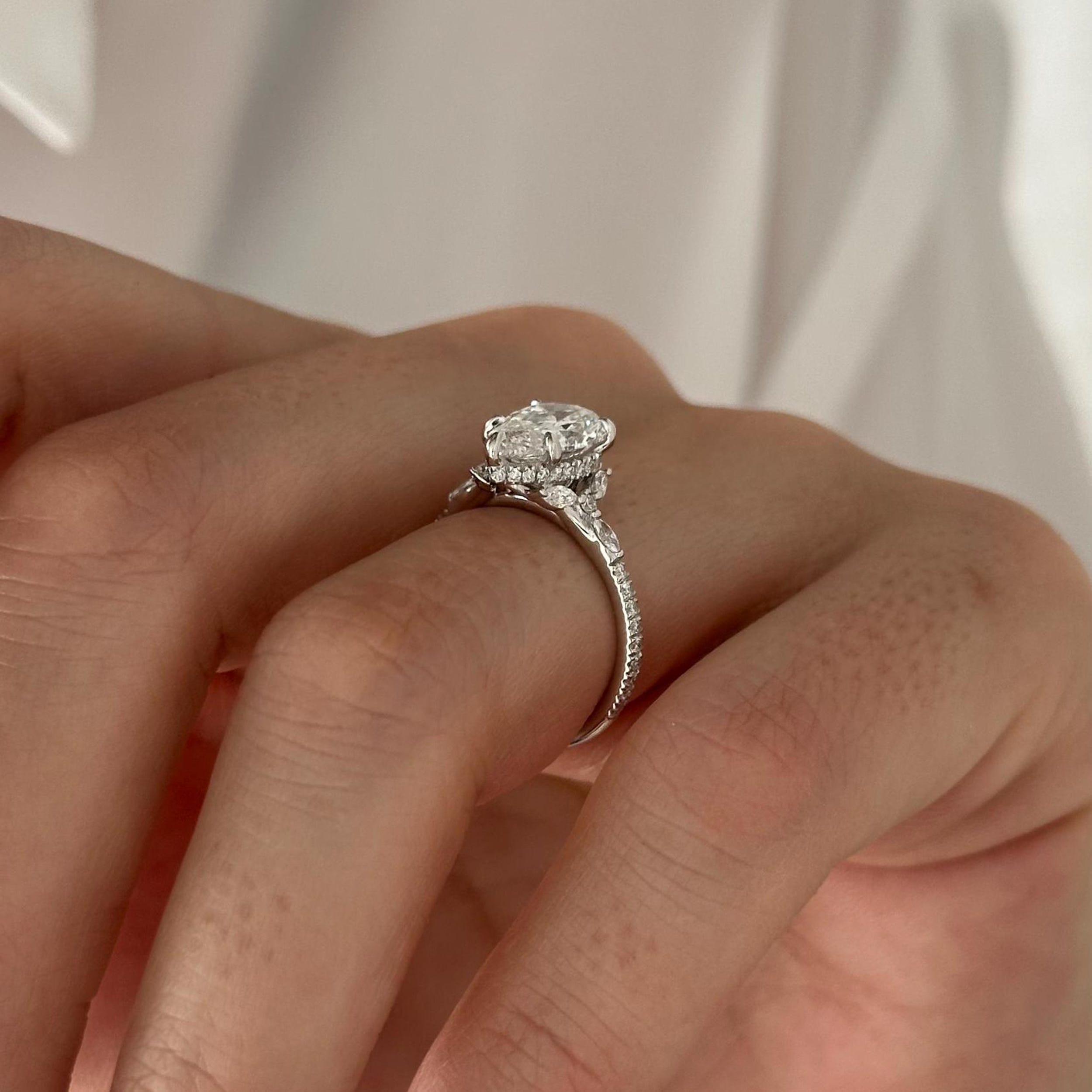 2.0 CT Pear Cut Moissanite Pave & Hidden Halo Style Engagement Ring