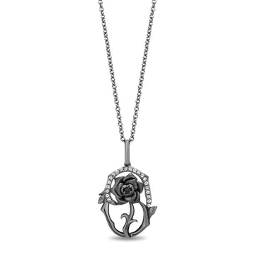 Disney Fine Jewelry Black Rhodium Over Sterling Silver Maleficent Rose Pendant Necklace